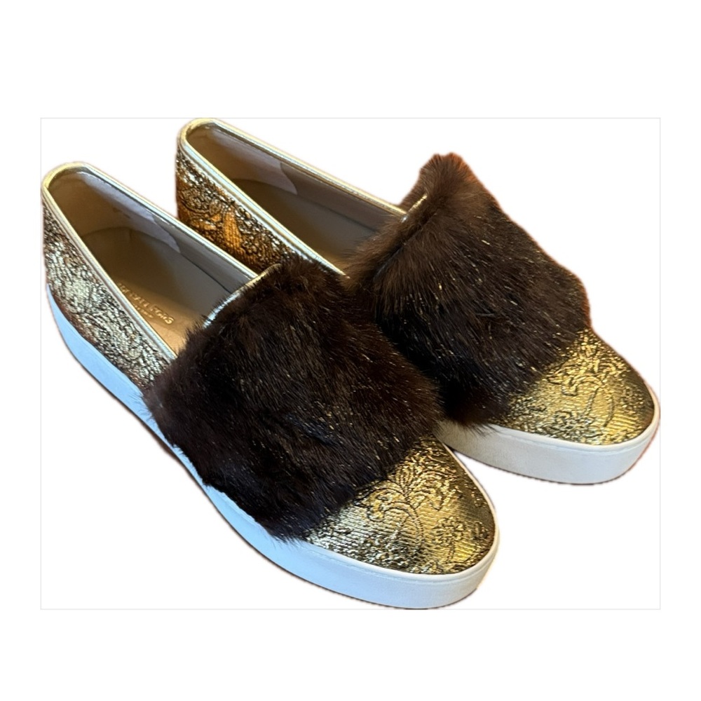 Michael Kors Collection Lorelai Mink Fur & Gold Metallic Skate Sneakers